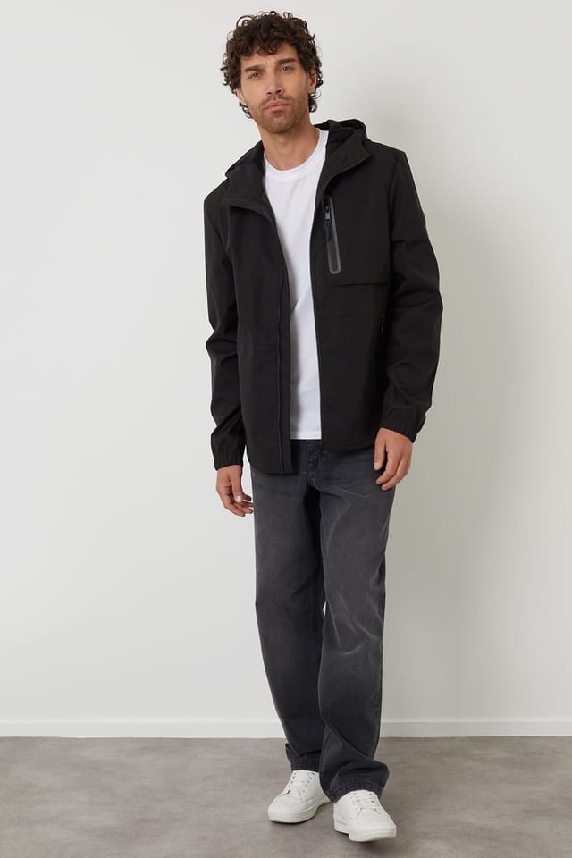 Threadbare Threadbare Men's Showerproof Hooded Microfleece Lined Jacket in Black - 3