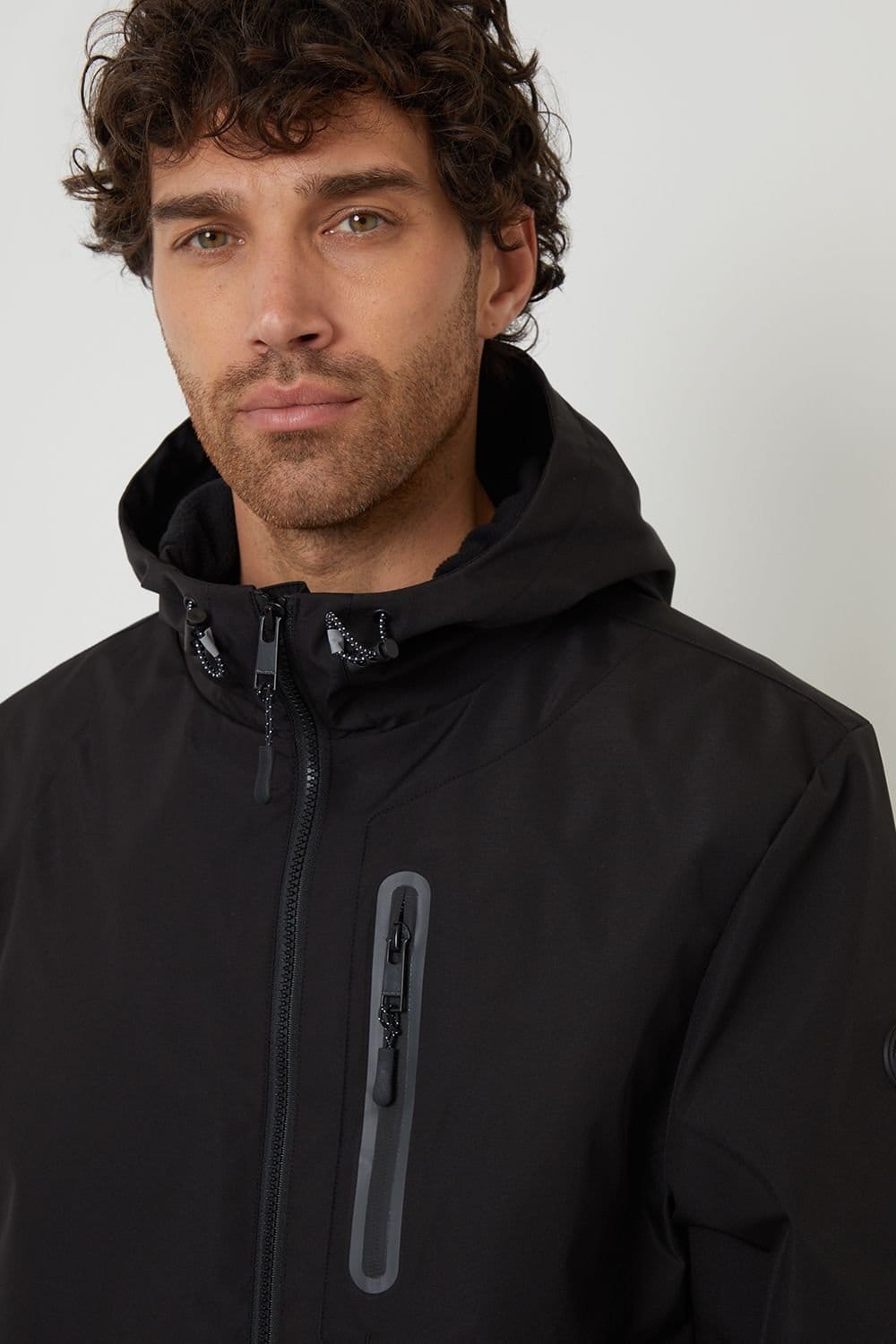 Threadbare Threadbare Men's Showerproof Hooded Microfleece Lined Jacket in Black - 4
