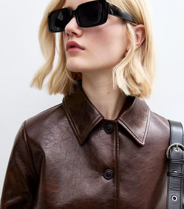New Look Women's Brown Button Up Faux Leather Jacket New Look - 2