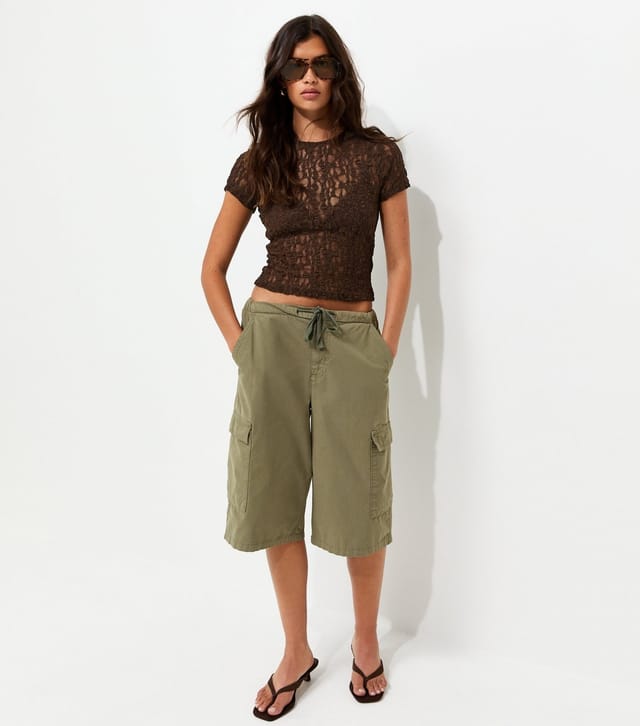 New Look Women's Dark Brown Sheer Floral Lace Baby Tee New Look - 3