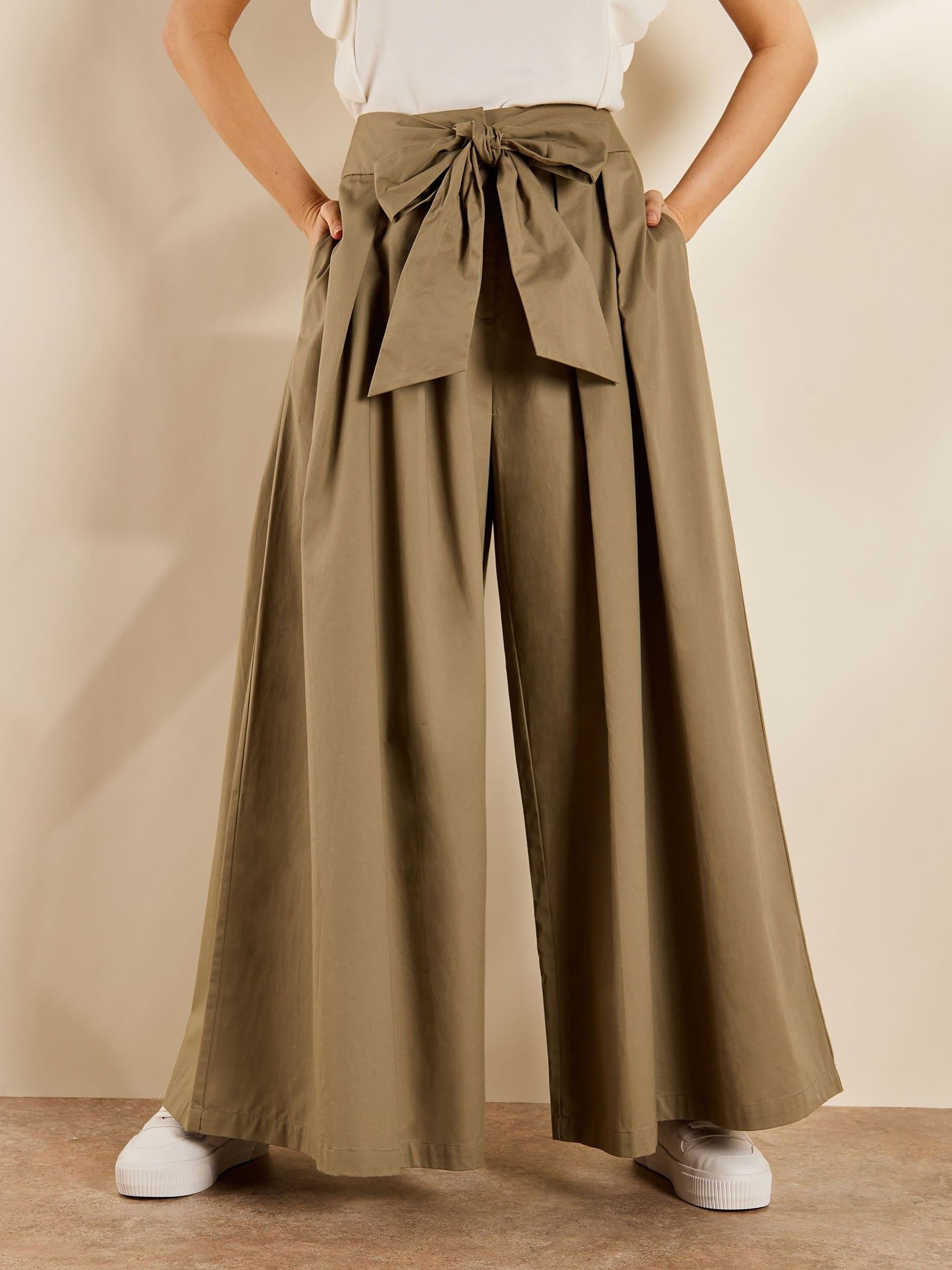 GWD by GEORGE W. DAVIES GWD Khaki Wide Leg Trousers in Beige