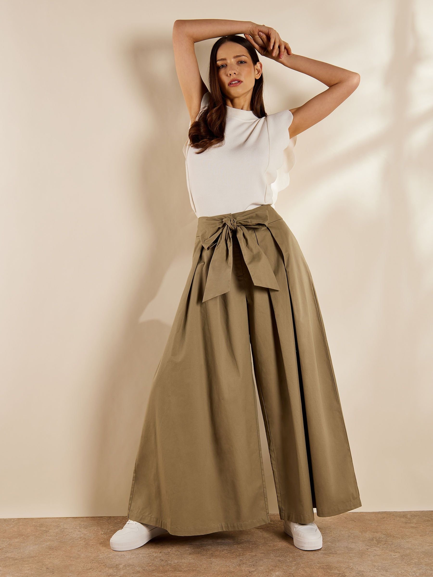 GWD by GEORGE W. DAVIES GWD by GEORGE W. DAVIES Women's GWD Tillie Khaki Wide Leg Trousers in Beige - 3