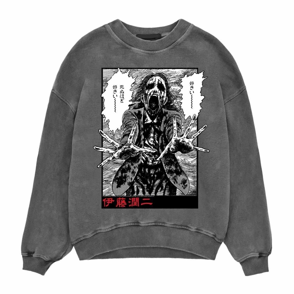 Junji-Ito Junji-Ito Men's Ghoul Acid Wash Sweatshirt in Black