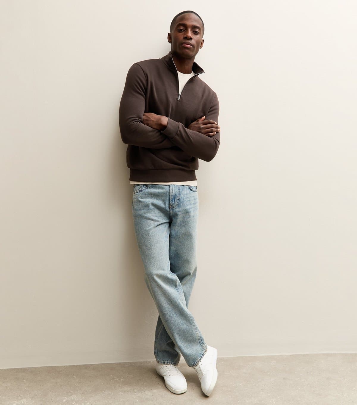 New Look Men's Dark Brown Regular Quarter Zip Sweatshirt New Look