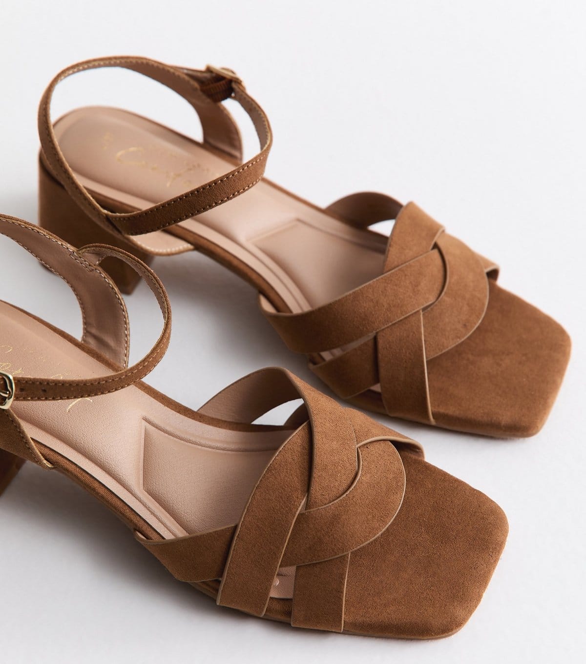 New Look Women's Wide Fit Tan Faux Suede Woven Strap Sandals Vegan New Look - 4