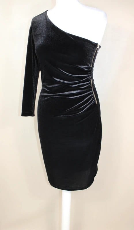 Damsel in a Dress Black Velvet One-Shoulder Bodycon Dress UK 10
