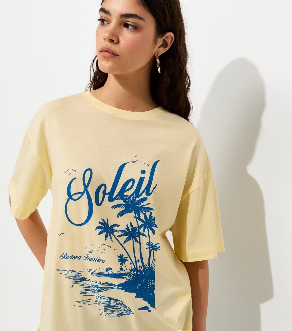 New Look Women's Light Yellow Cotton Soleil Oversized T-Shirt New Look