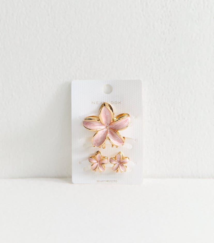 New Look Pink Pack Of 3 Enamel Flower Hair Clips New Look - 1
