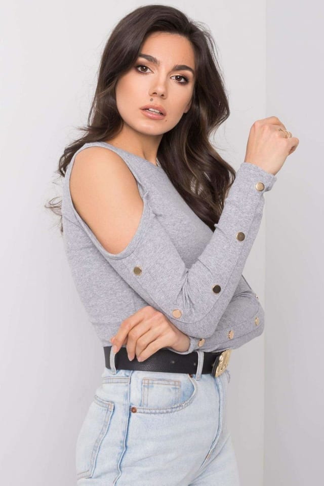 Love Lace Love Lace Women's Ribbed Long Sleeve Fitted Blouse in Grey - 2