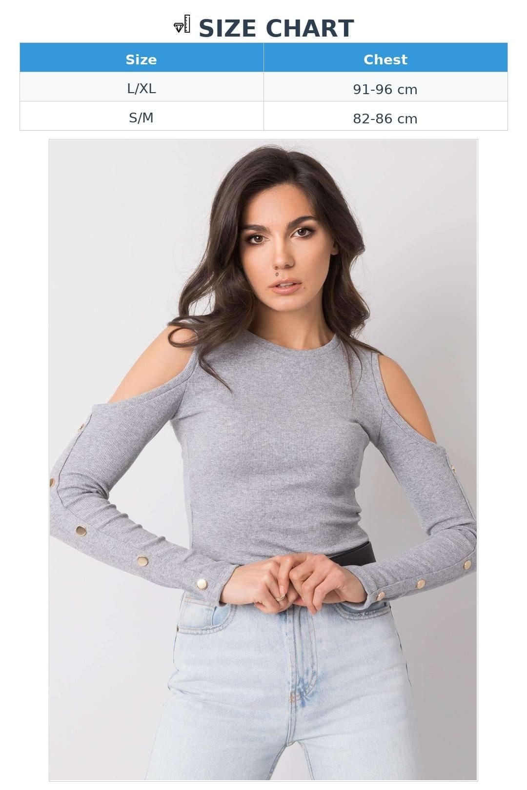 Love Lace Love Lace Women's Ribbed Long Sleeve Fitted Blouse in Grey - 4