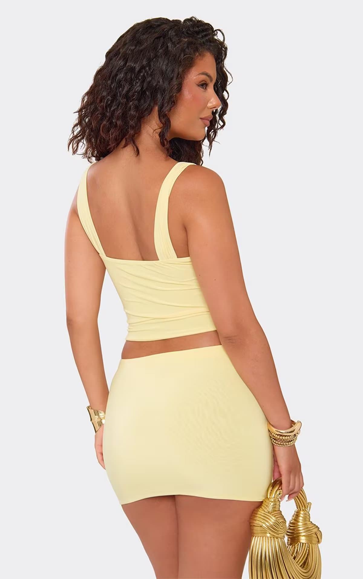 EGO EGO Yellow Slinky Ruched Top In Lemon, Women's Size UK 6