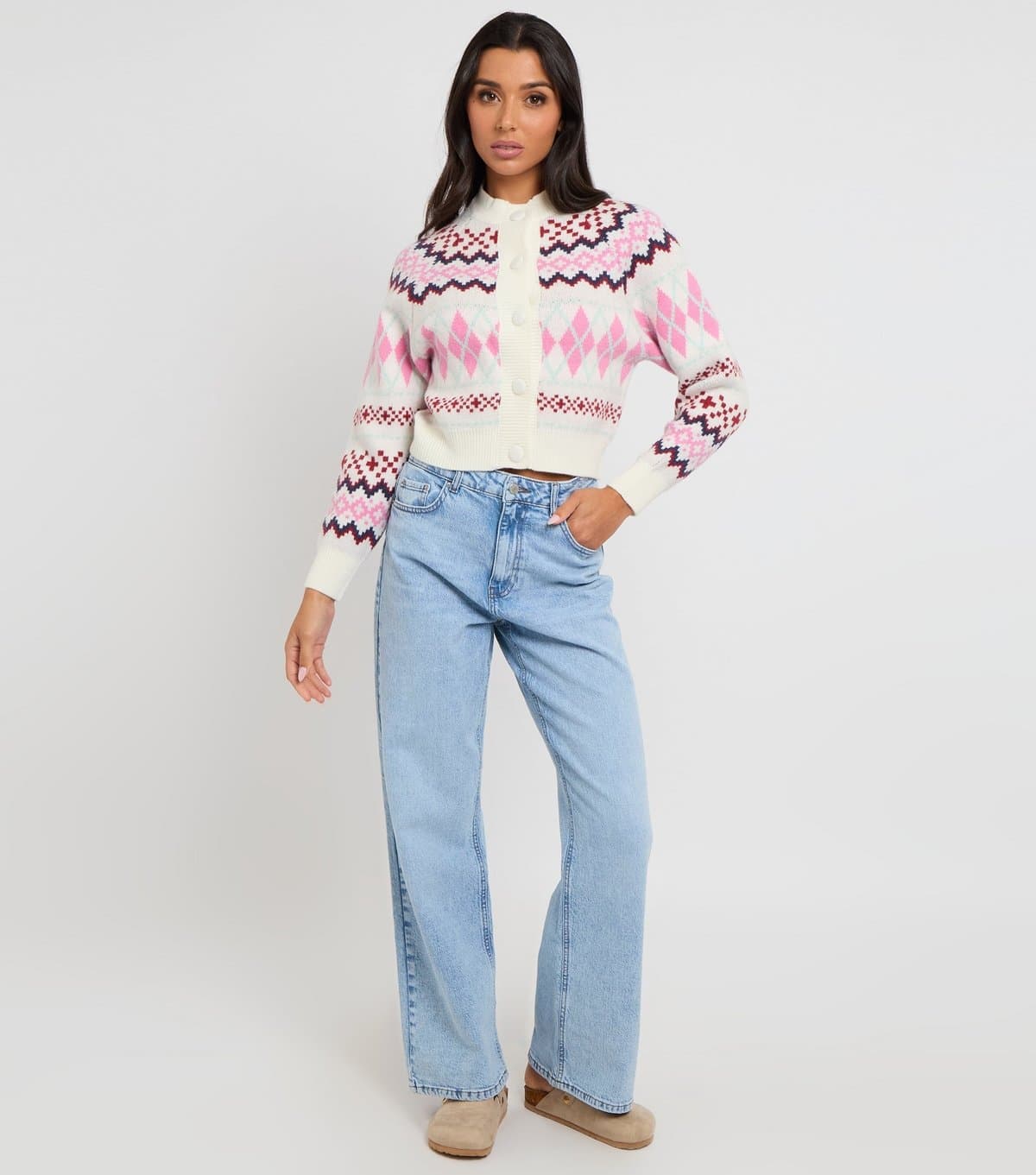 Urban Bliss Women's Cream Fair Isle Knit Cardigan Urban Bliss New Look