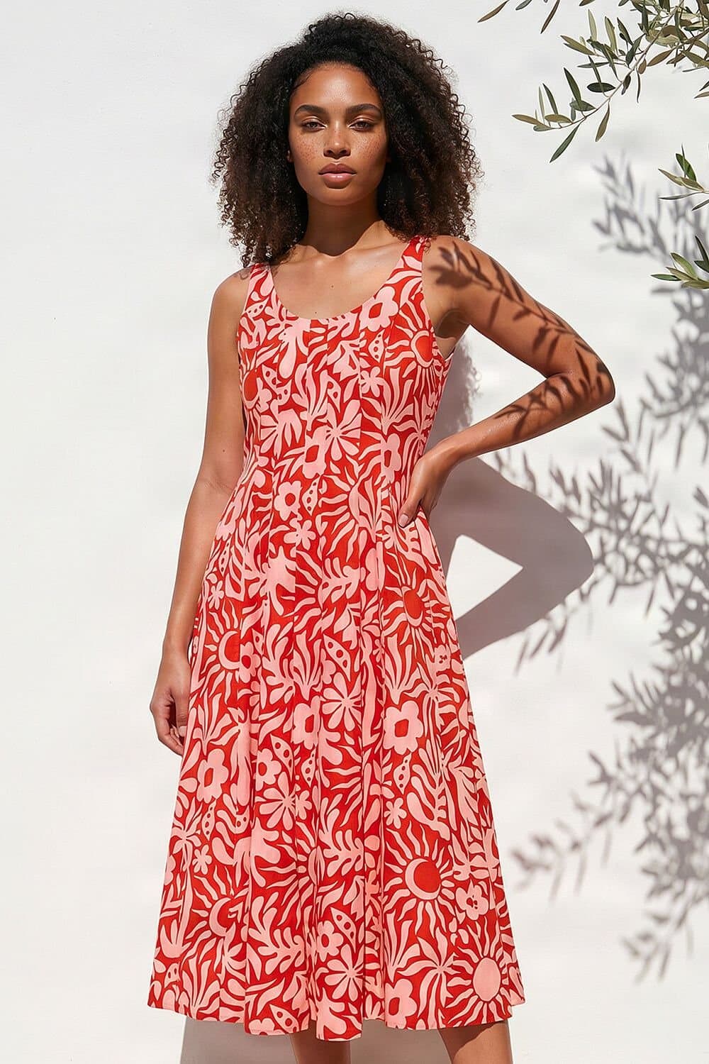 Dusk Dusk Women's Abstract Print Midi Dress in Orange