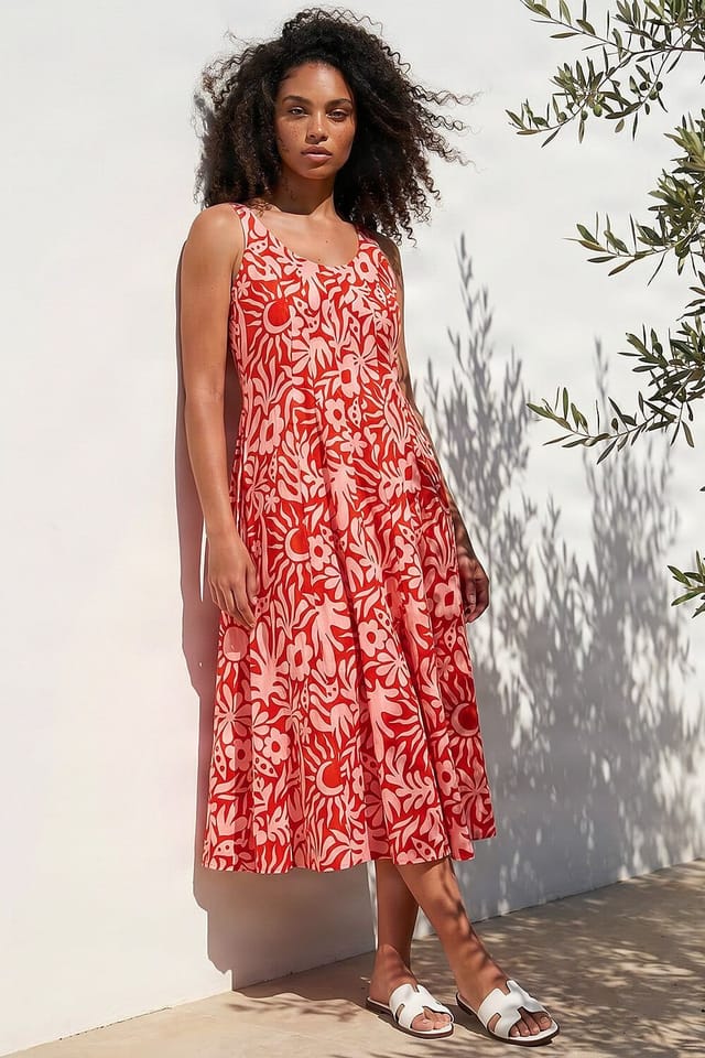 Dusk Dusk Women's Abstract Print Midi Dress in Orange - 2