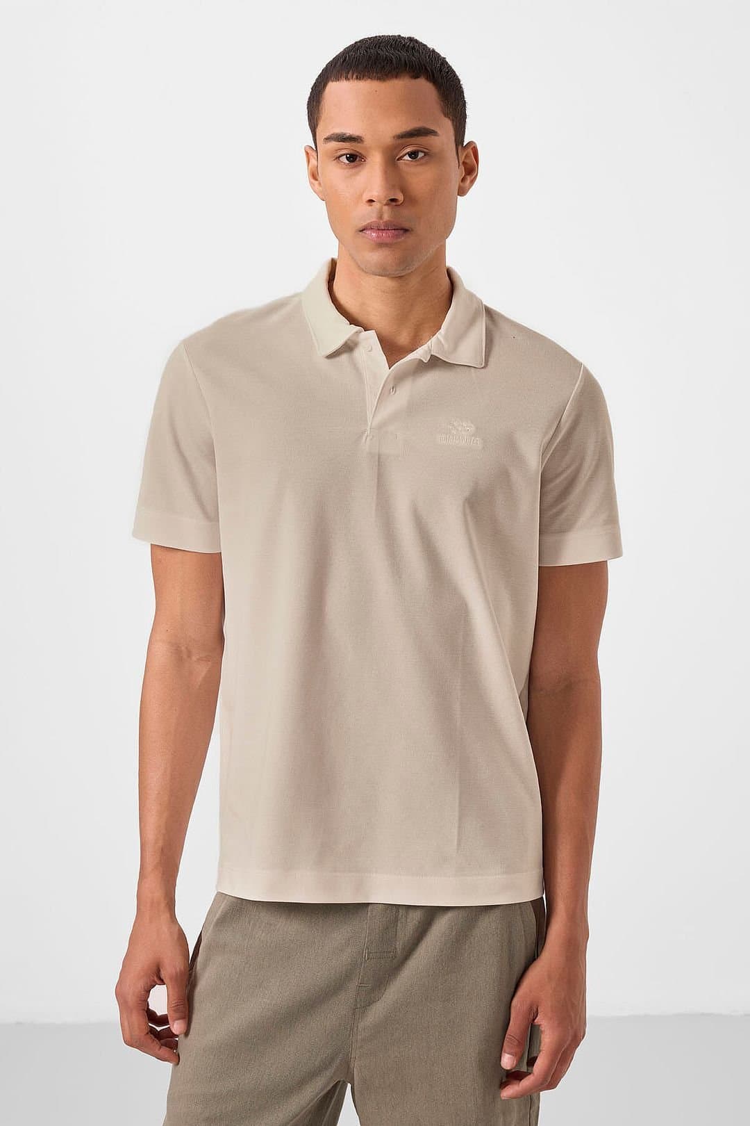 Tommy Life Tommy Life Men's Cotton Elastane Polo T-Shirt in Beige