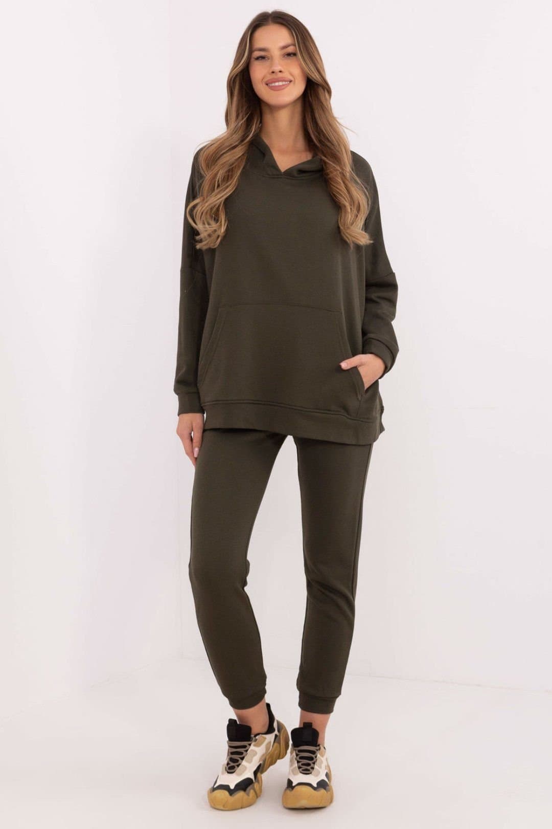Love Lace Love Lace Women's Cotton Polyester Tracksuit Set With Kangaroo Pocket in Green