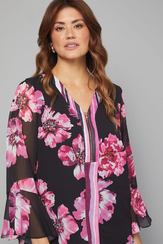 Wallis Wallis Women's Printed Zip Front Shift Dress in Black - 3