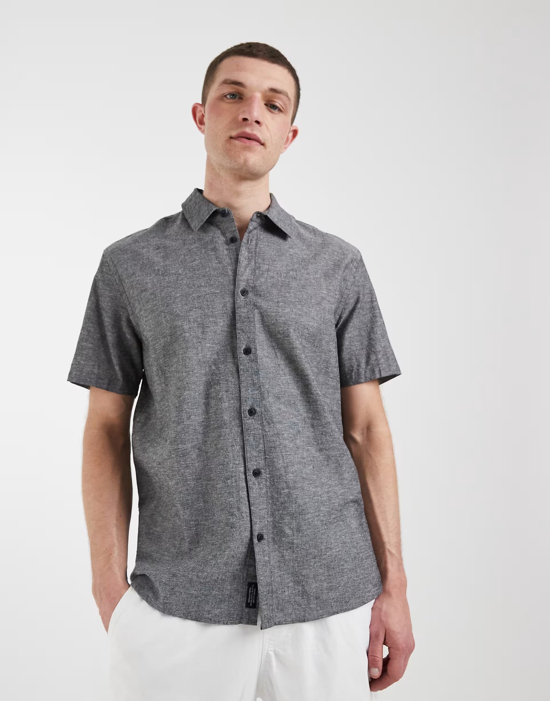 ASOS BLEND cotton-linen regular fit shirt in grey melange