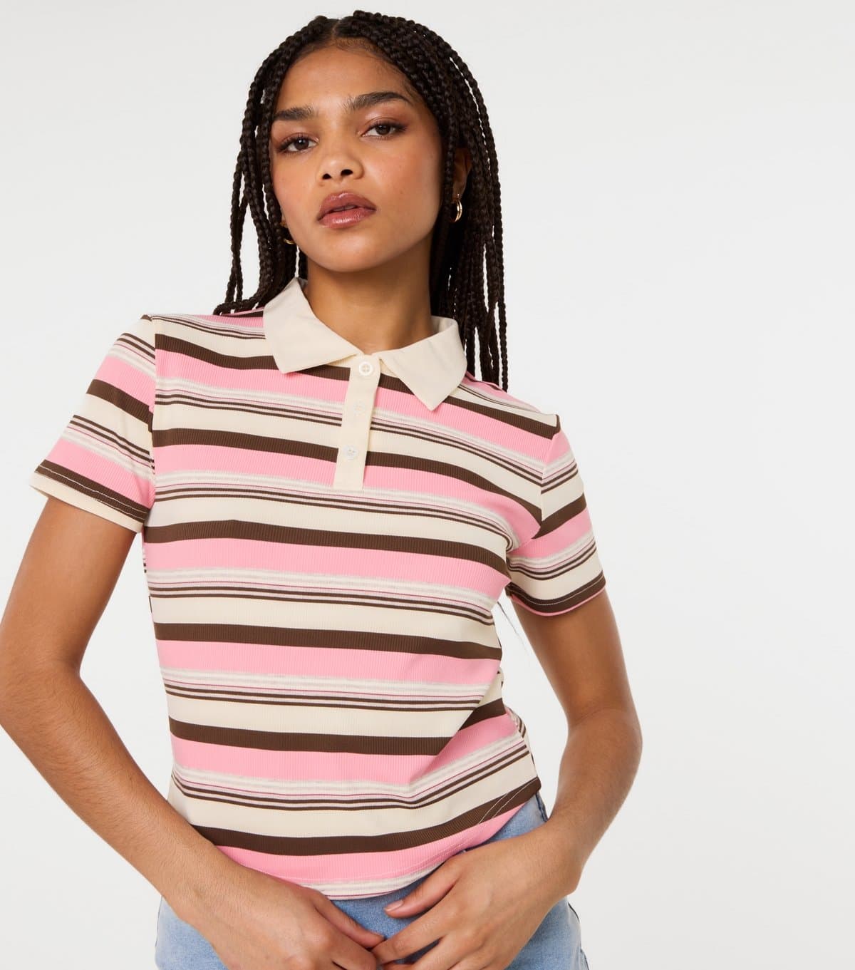 Pink Vanilla Women's Pink Button Up Rugby Shirt Pink Vanilla New Look