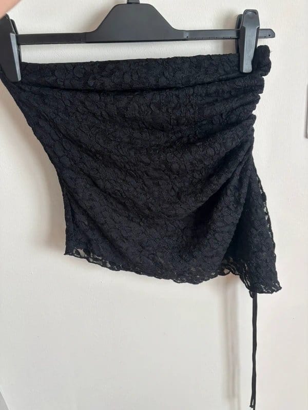 Bershka Black Lace Bandeau Top With Ruched Detail