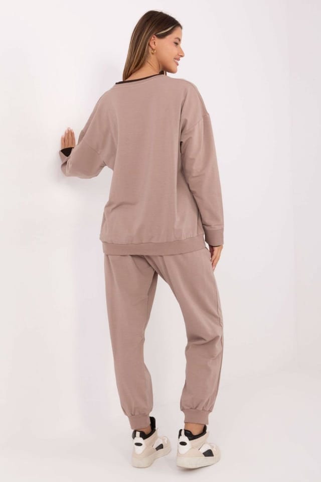 Love Lace Love Lace Women's Cotton Embroidered Slogan Tracksuit Set in Taupe - 3