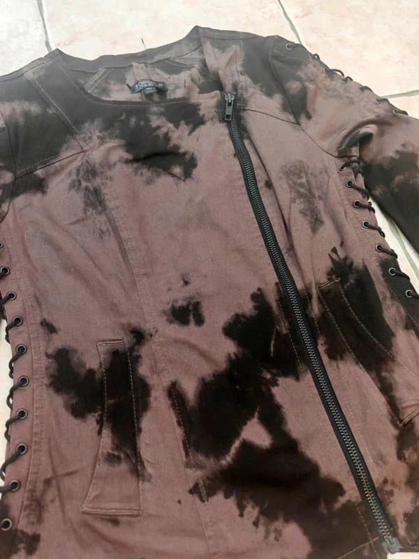 Topshop Topshop Gothic corset style lace up tie dye denim biker jacket uk 10 goth
