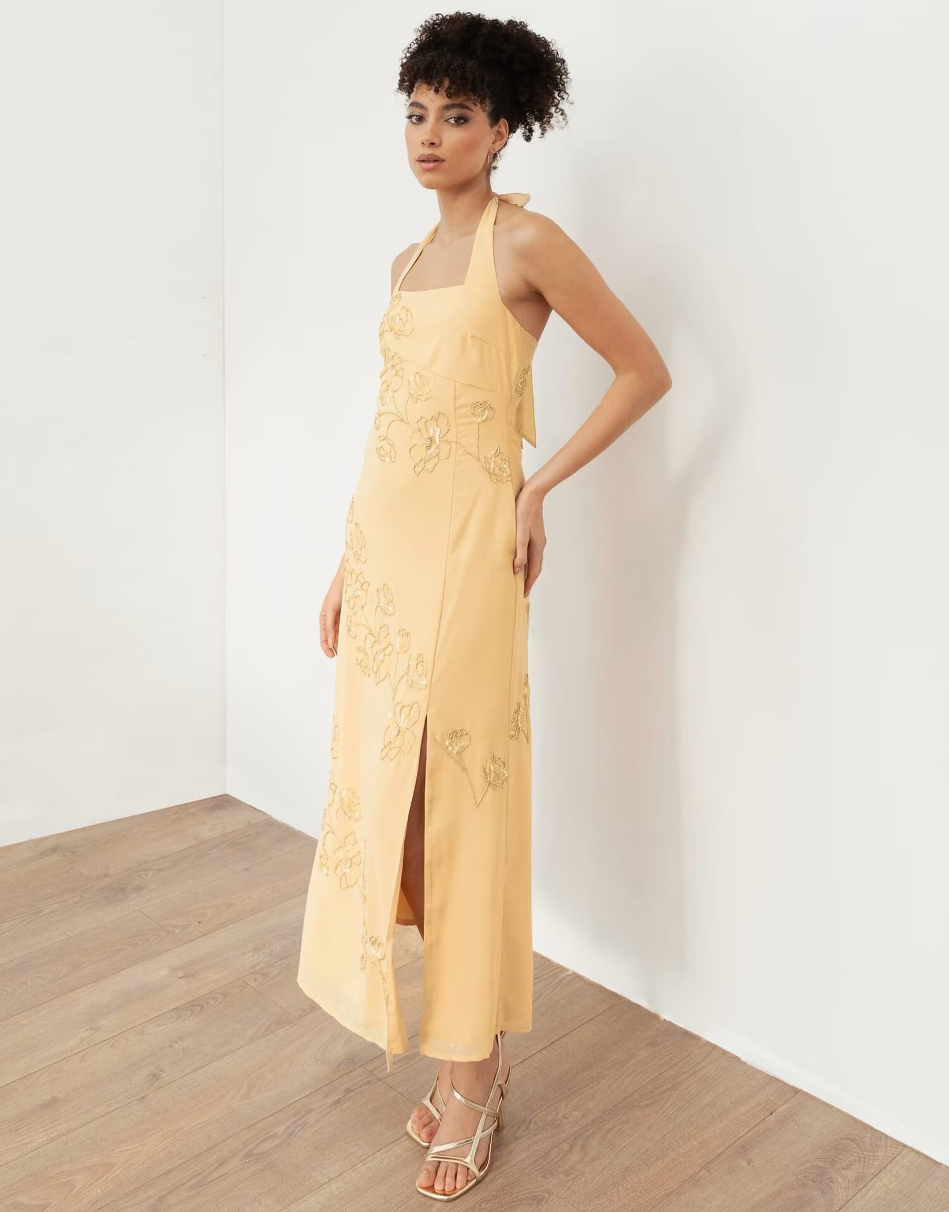 ASOS Maya Floral motif halter neck midaxi dress in buttercream