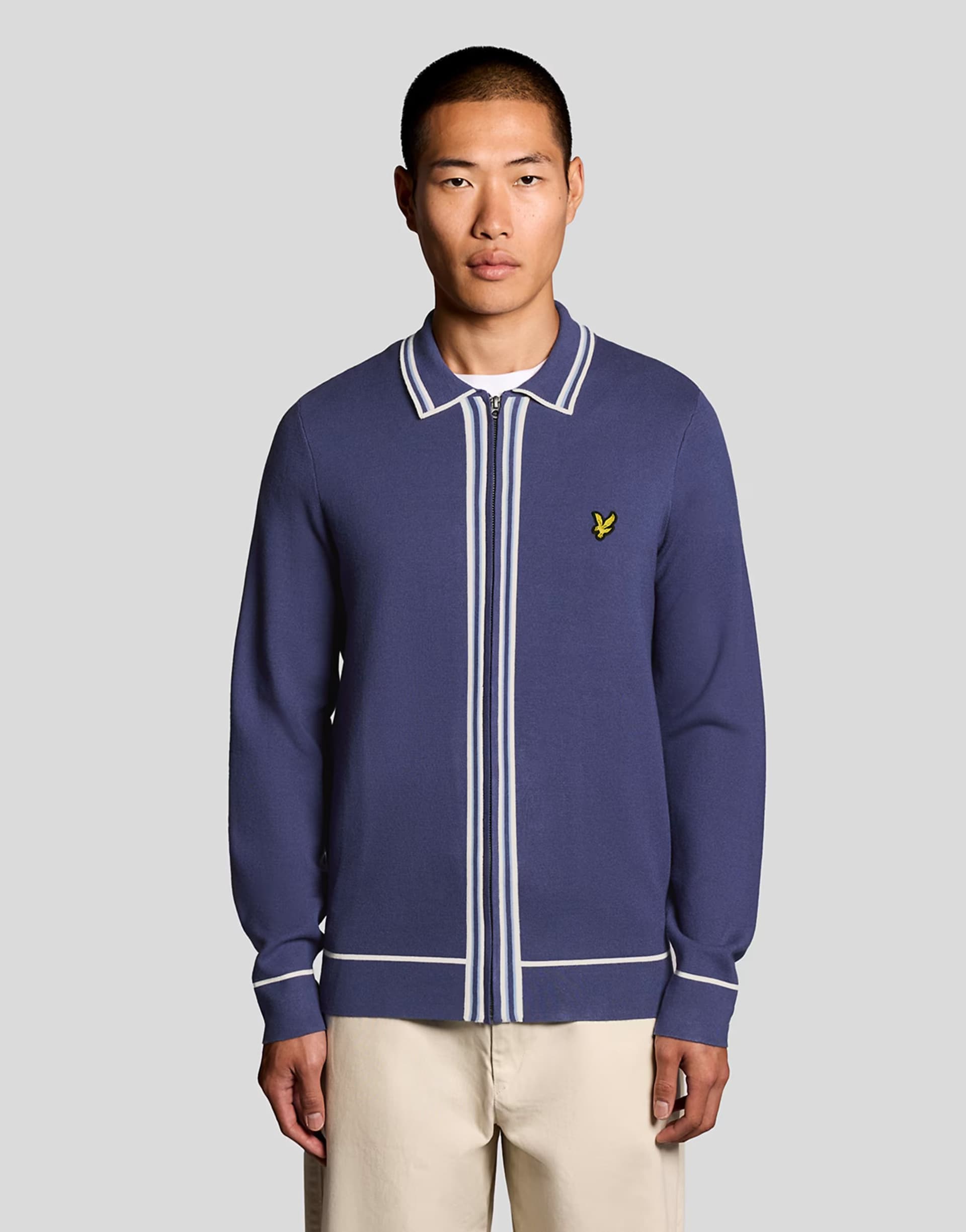 ASOS Lyle & Scott Mid knits tipped knitted zip through jacket in y125 rich navy