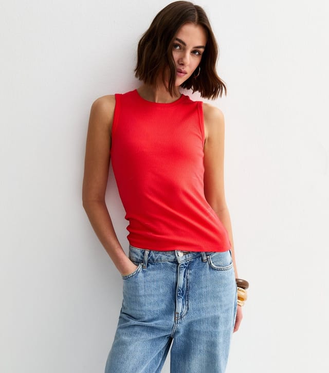 New Look Women's Bright Red Ribbed Tank Top New Look - 2