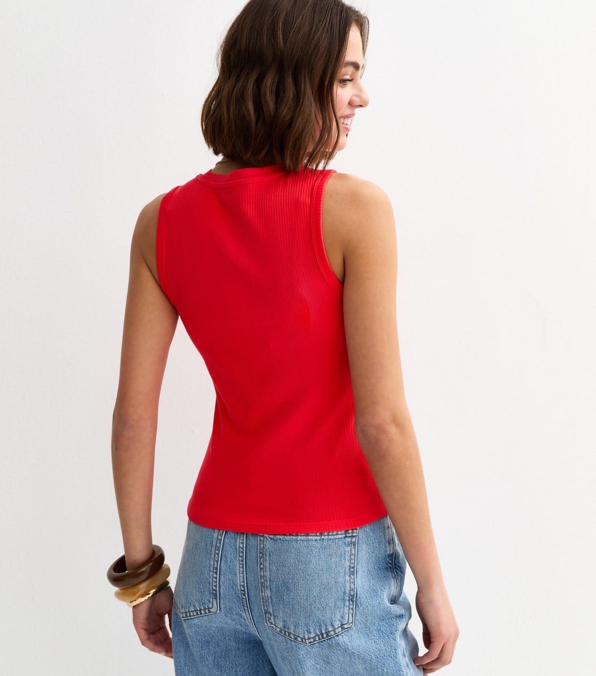 New Look Women's Bright Red Ribbed Tank Top New Look - 4