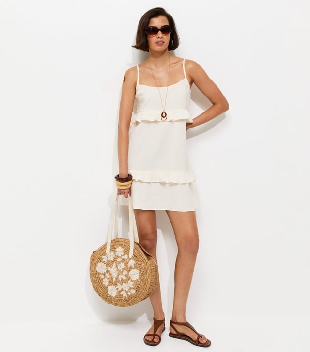 New Look Women's White Crinkle Texture Ruffle Trim Mini Dress New Look - 3