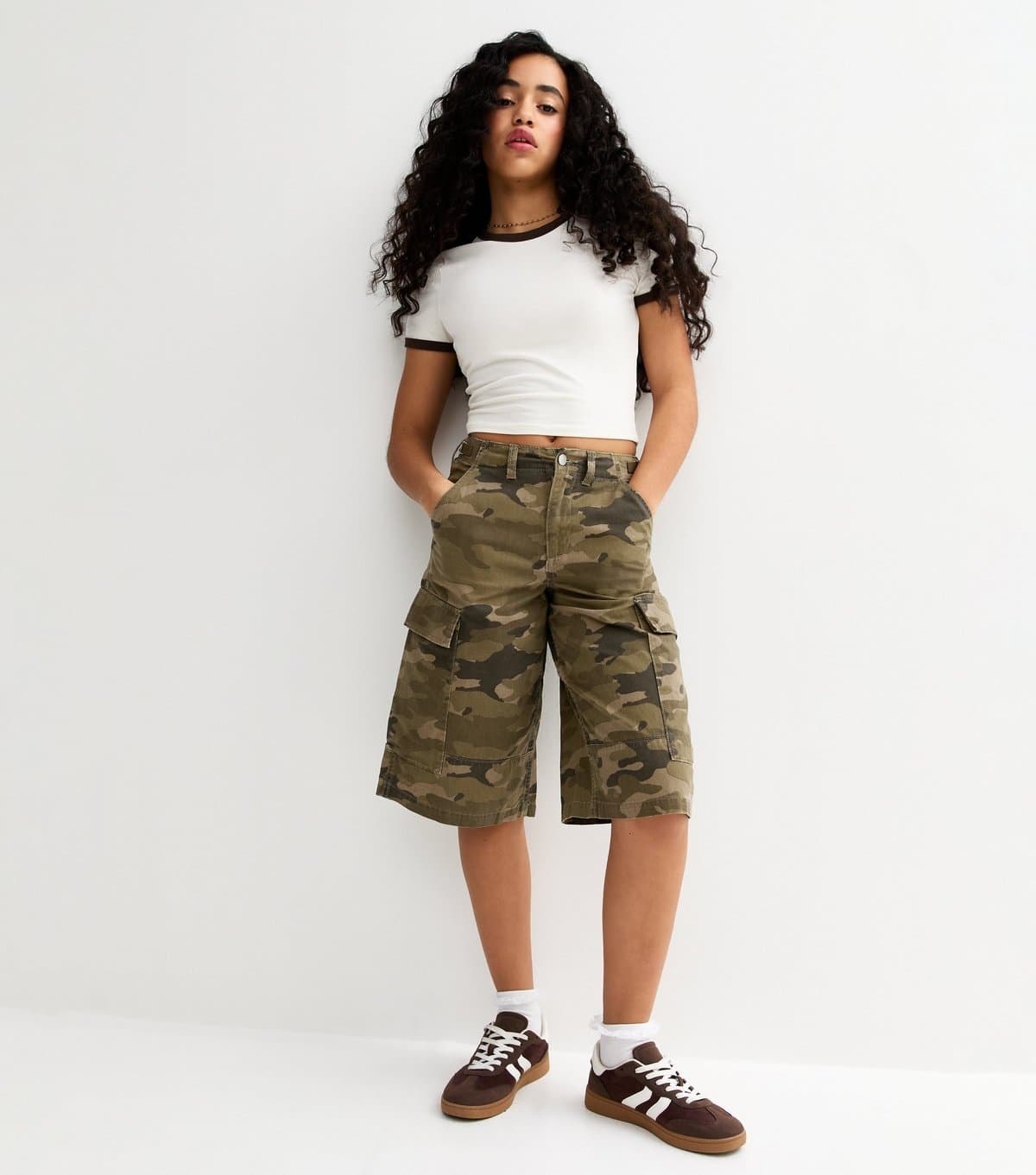 New Look Girls' Khaki Camouflage Print Longline Jorts New Look