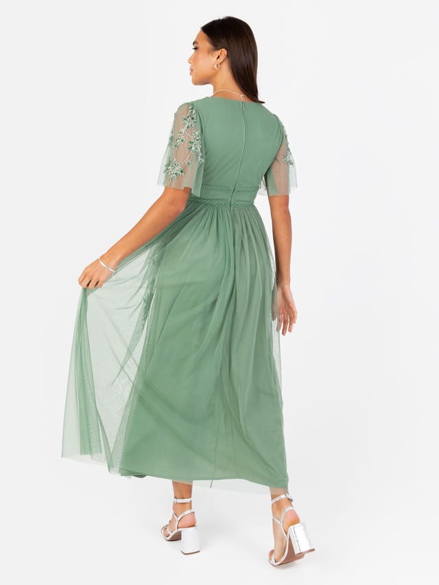 Maya Deluxe Maya Deluxe Women's Embellished Short Sleeve Midi Dress in Dark Green - 3