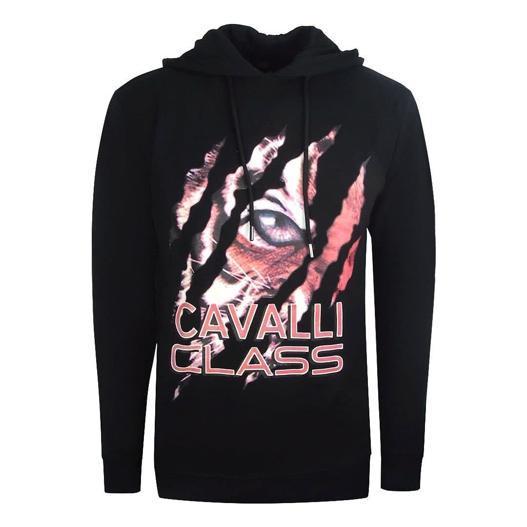 Cavalli Class Cavalli Class Men's Peeking Tiger Design Black Hoodie