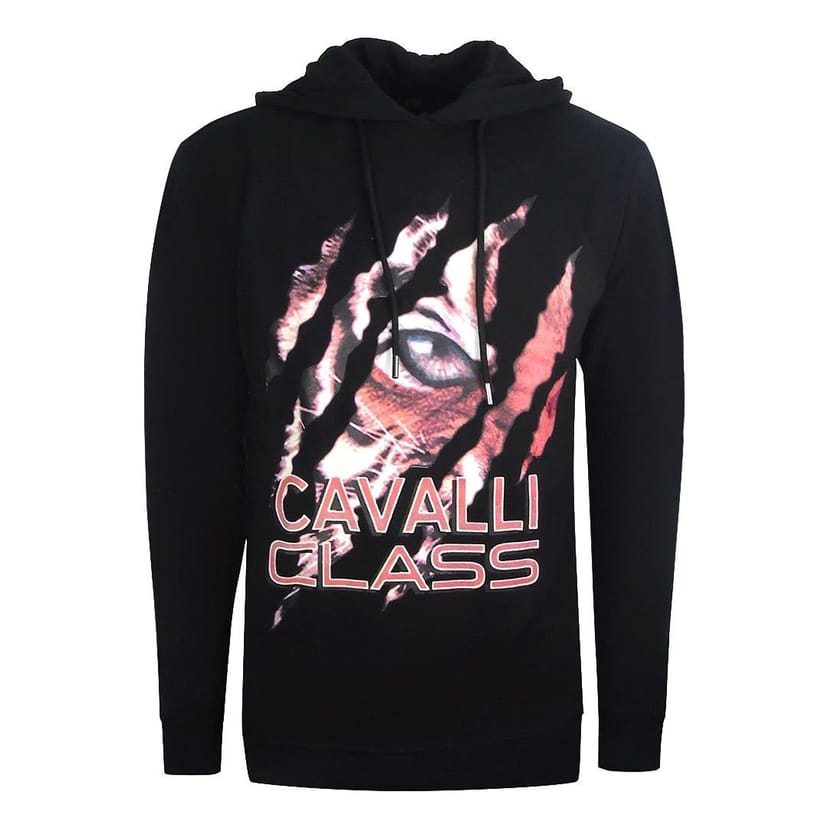 Cavalli Class Cavalli Class Men's Peeking Tiger Design Black Hoodie - 1