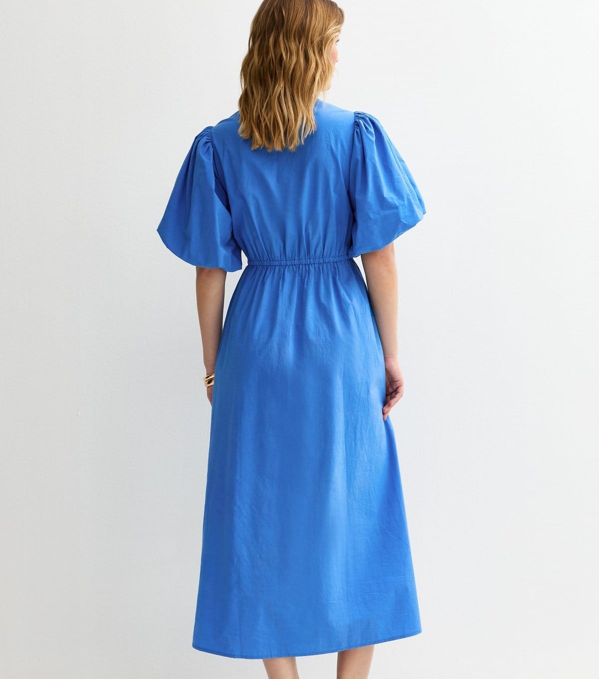 New Look Women's Blue Cotton Puff Sleeve Midi Dress New Look - 4