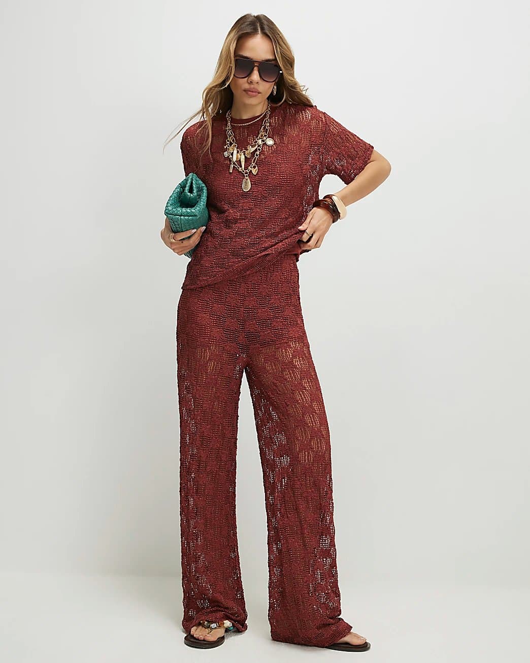 River Island River Island Womens Brown Crochet Lace Trousers