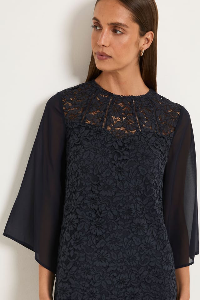 Wallis Wallis Women's Lace Ladder Trim Shift Dress in Navy - 2