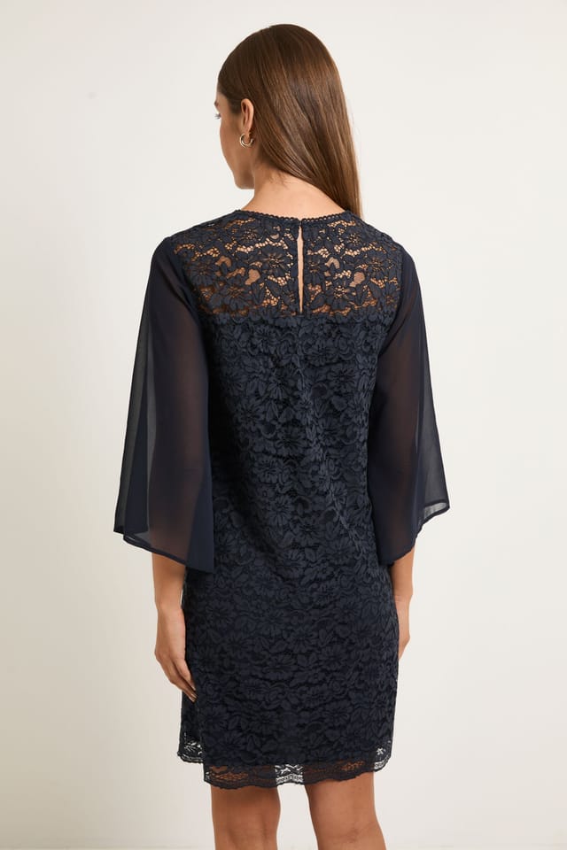 Wallis Wallis Women's Lace Ladder Trim Shift Dress in Navy - 3