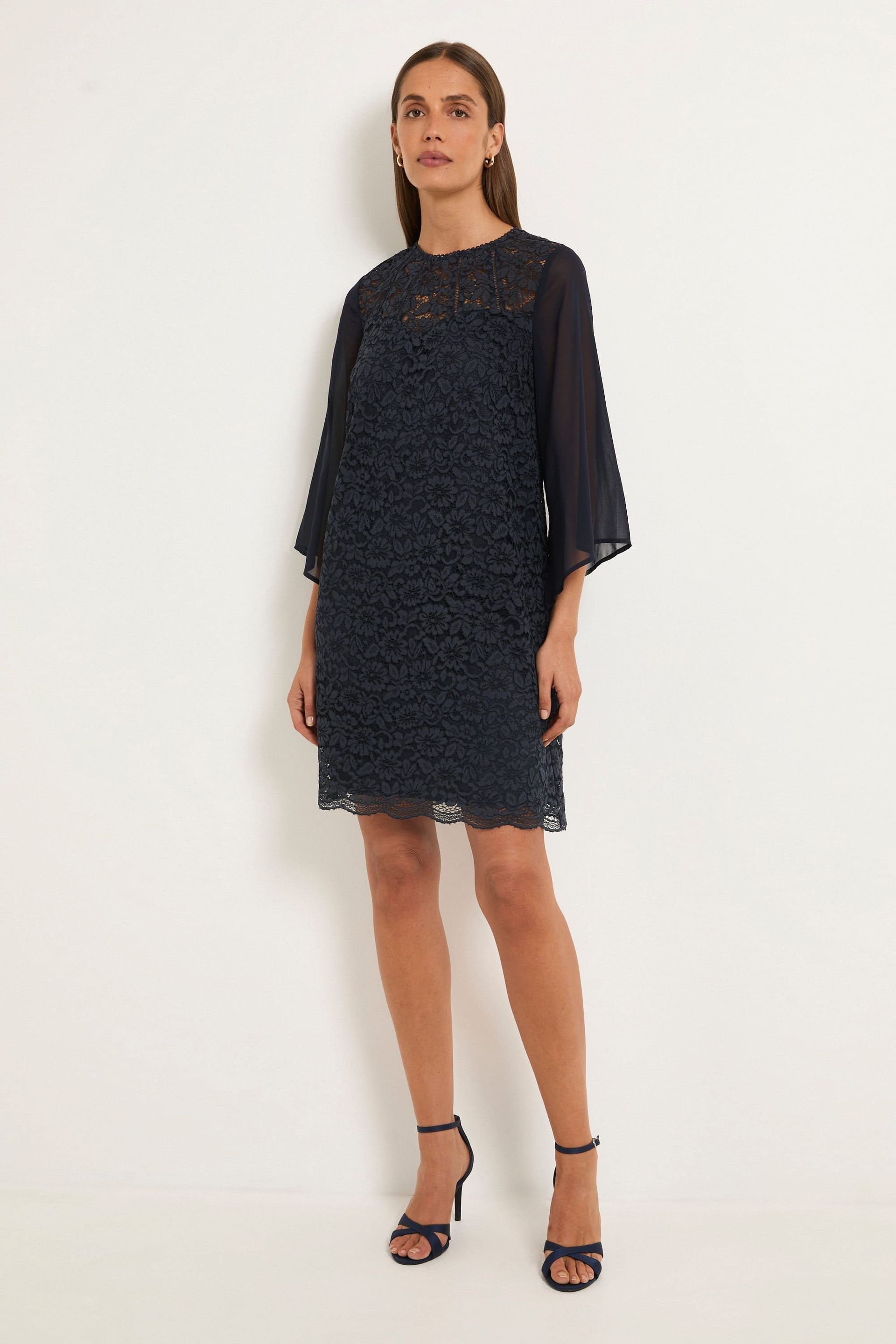 Wallis Wallis Women's Lace Ladder Trim Shift Dress in Navy - 4