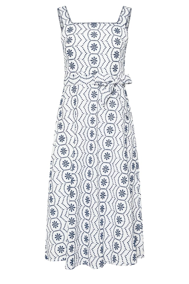 M&Co M&Co Women's Petite Embroidered Tie Waist Dress in White - 2