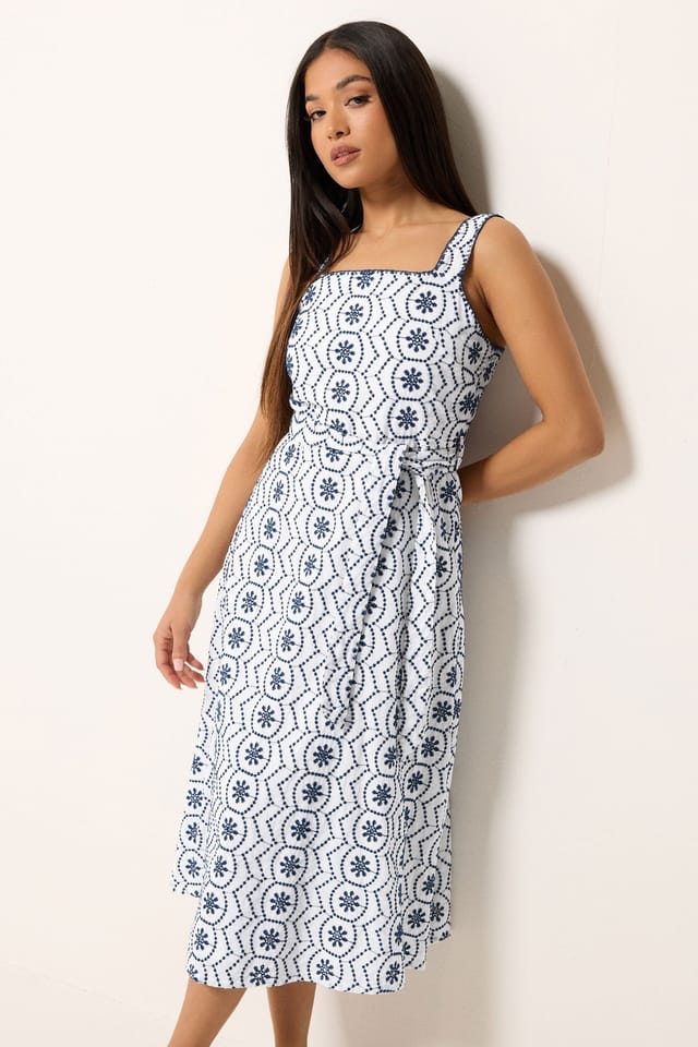 M&Co M&Co Women's Petite Embroidered Tie Waist Dress in White - 3