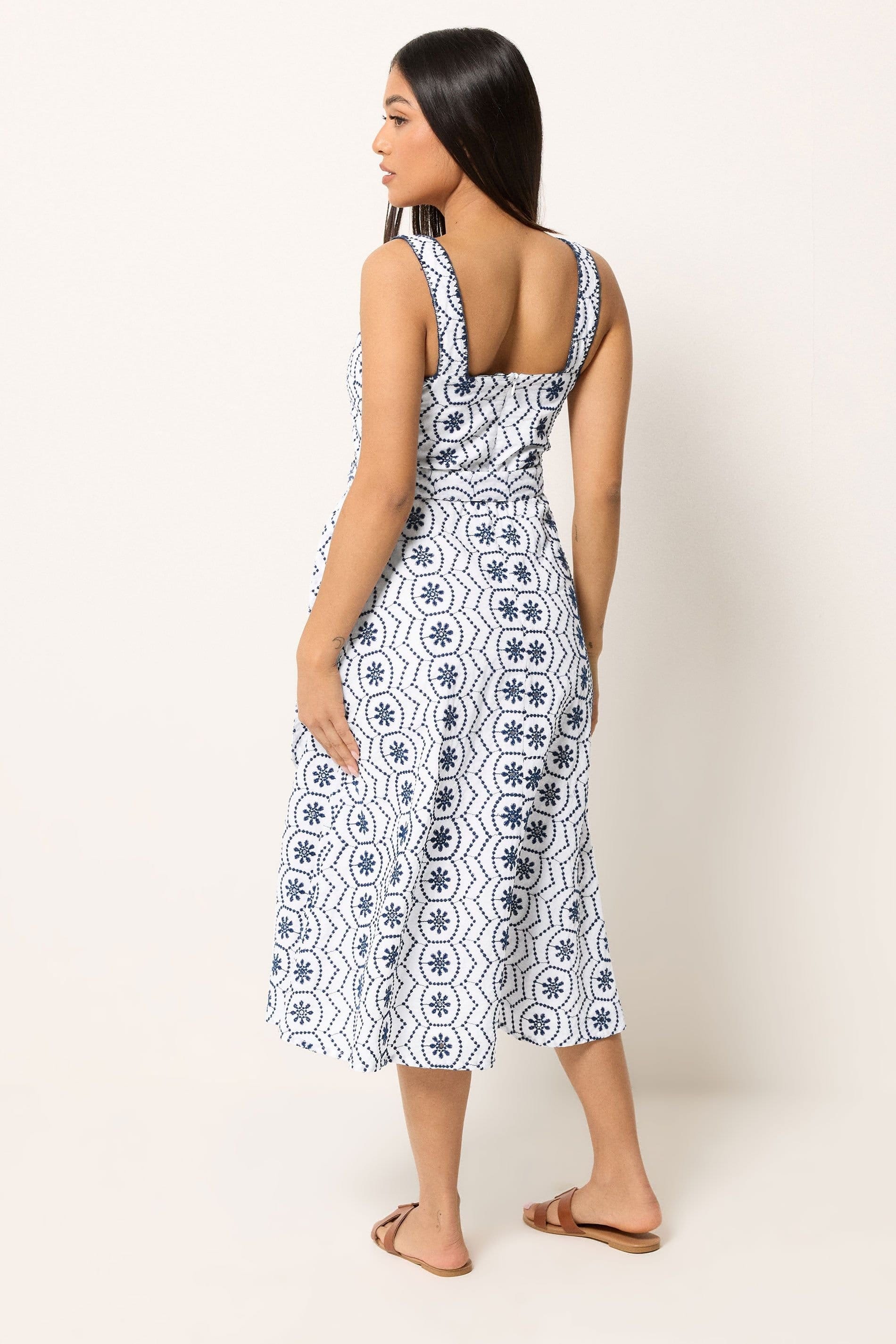 M&Co M&Co Women's Petite Embroidered Tie Waist Dress in White - 4