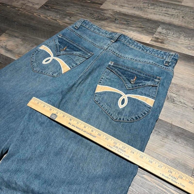 Bershka Y2k baggy wide leg embroidered bershka branded affliction styled grunge skater jeans