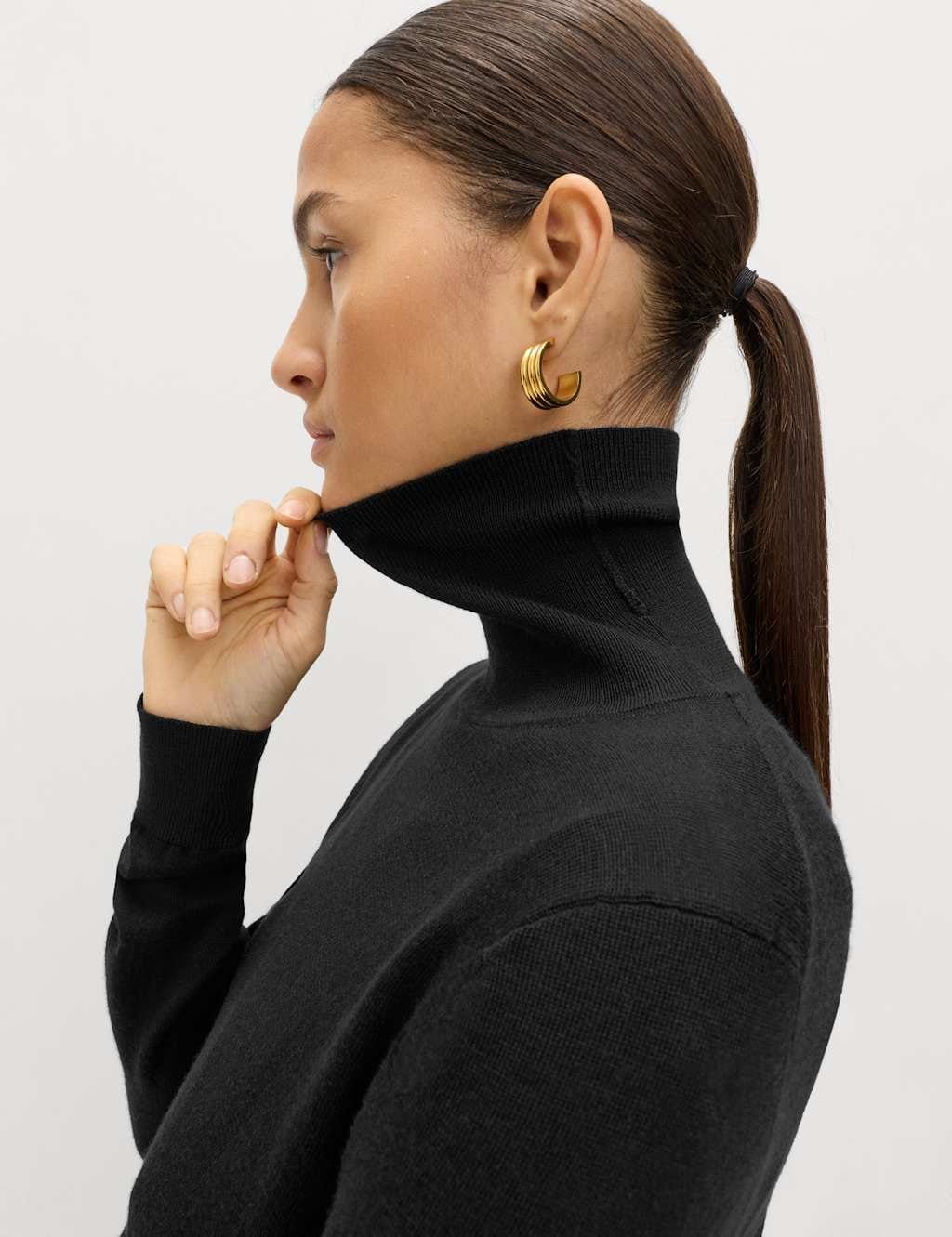 M&S Black Merino Wool Roll Neck Jumper