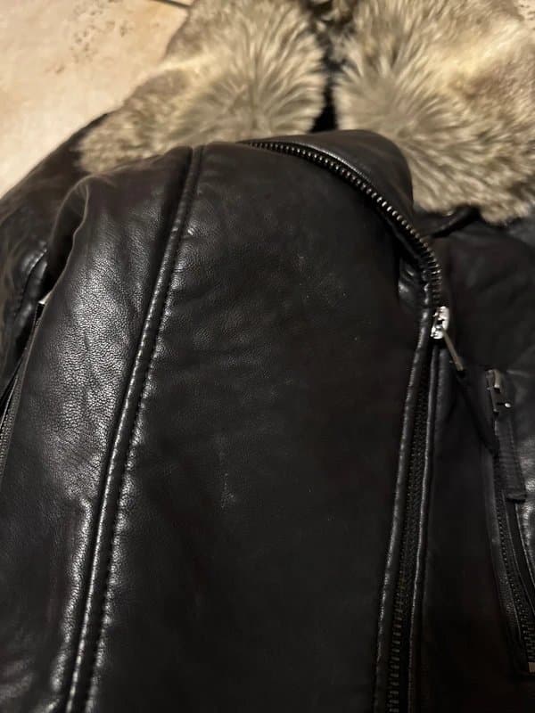 Topshop Ladies Black Topshop leather look jacket with removable fur collar