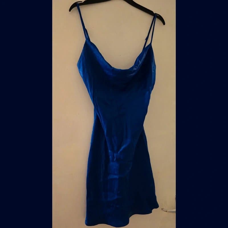Bershka Blue satin cowl neck dress side split