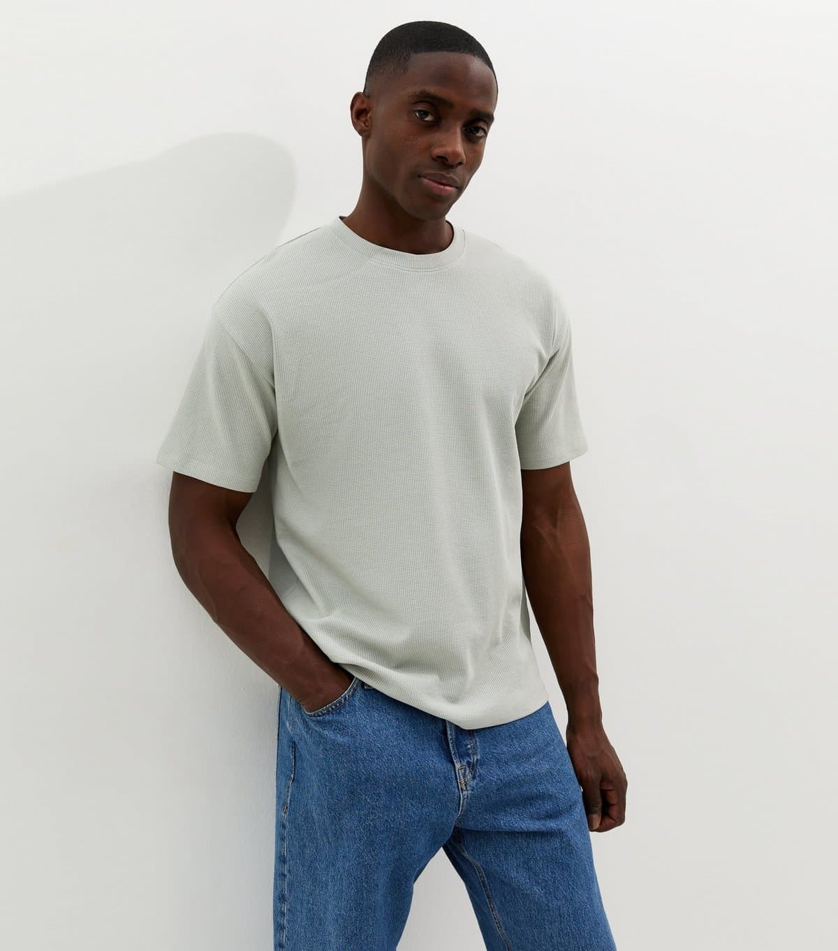 New Look Men's Mint Green Oversized Waffle Texture T-Shirt New Look