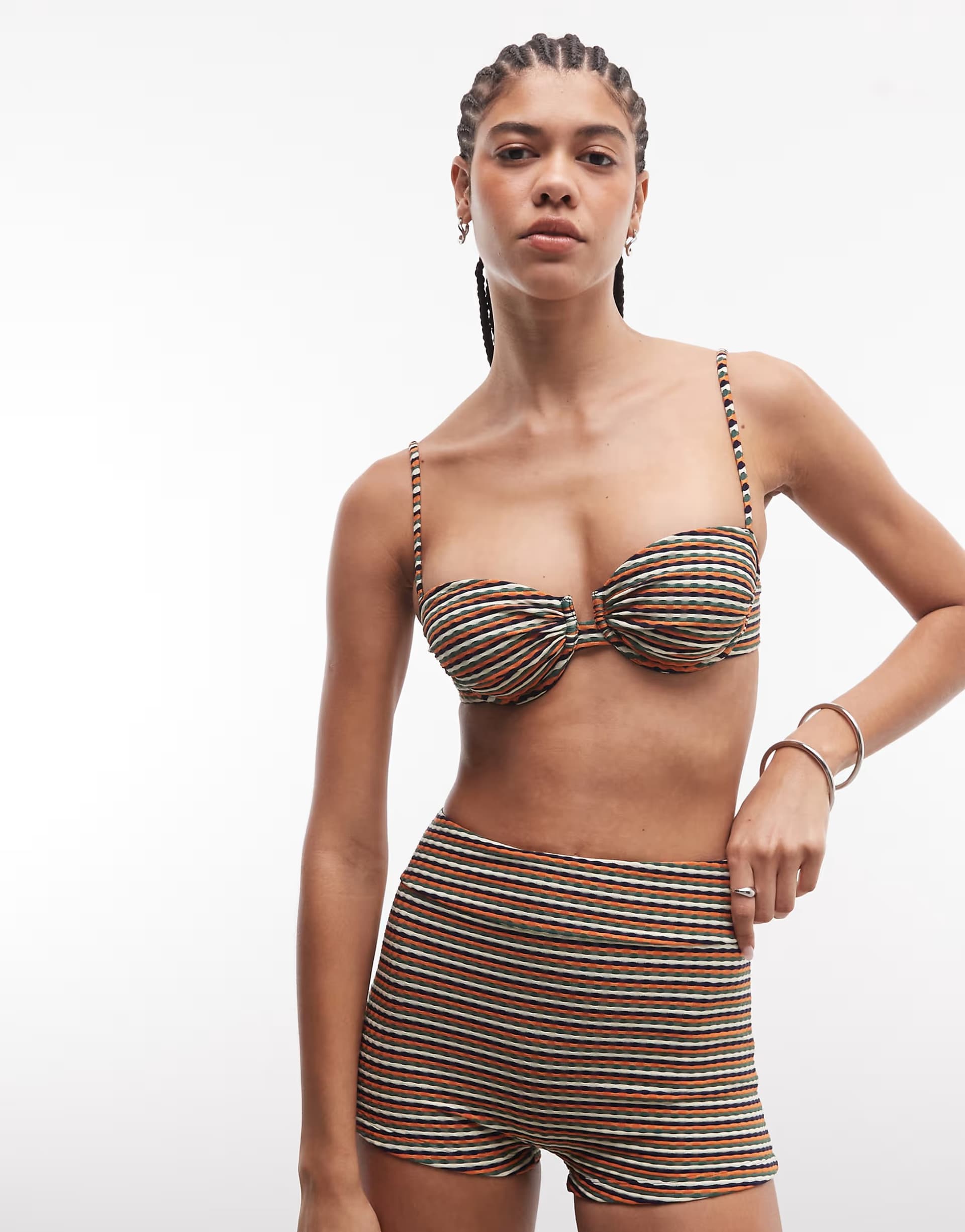ASOS ASOS DESIGN Dori Cape Cod underwired balcony bikini top with ruched cup in sunset stripe