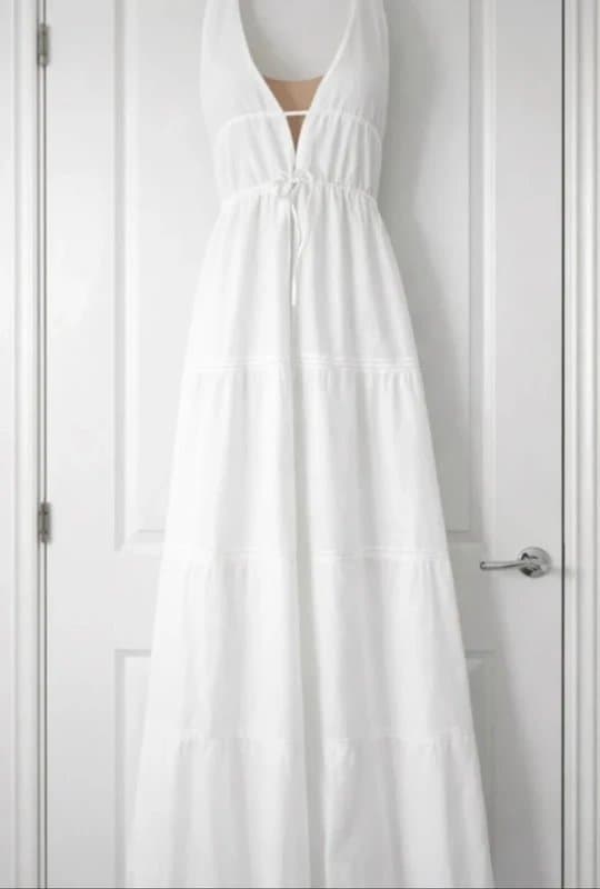 Bershka Size 12 (Large) white tiered halter neck maxi dress from Bershka